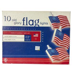 10 Old Glory Flag Lights Indoor/Outdoor Light Set 8 Lighted Length UL Listed USA